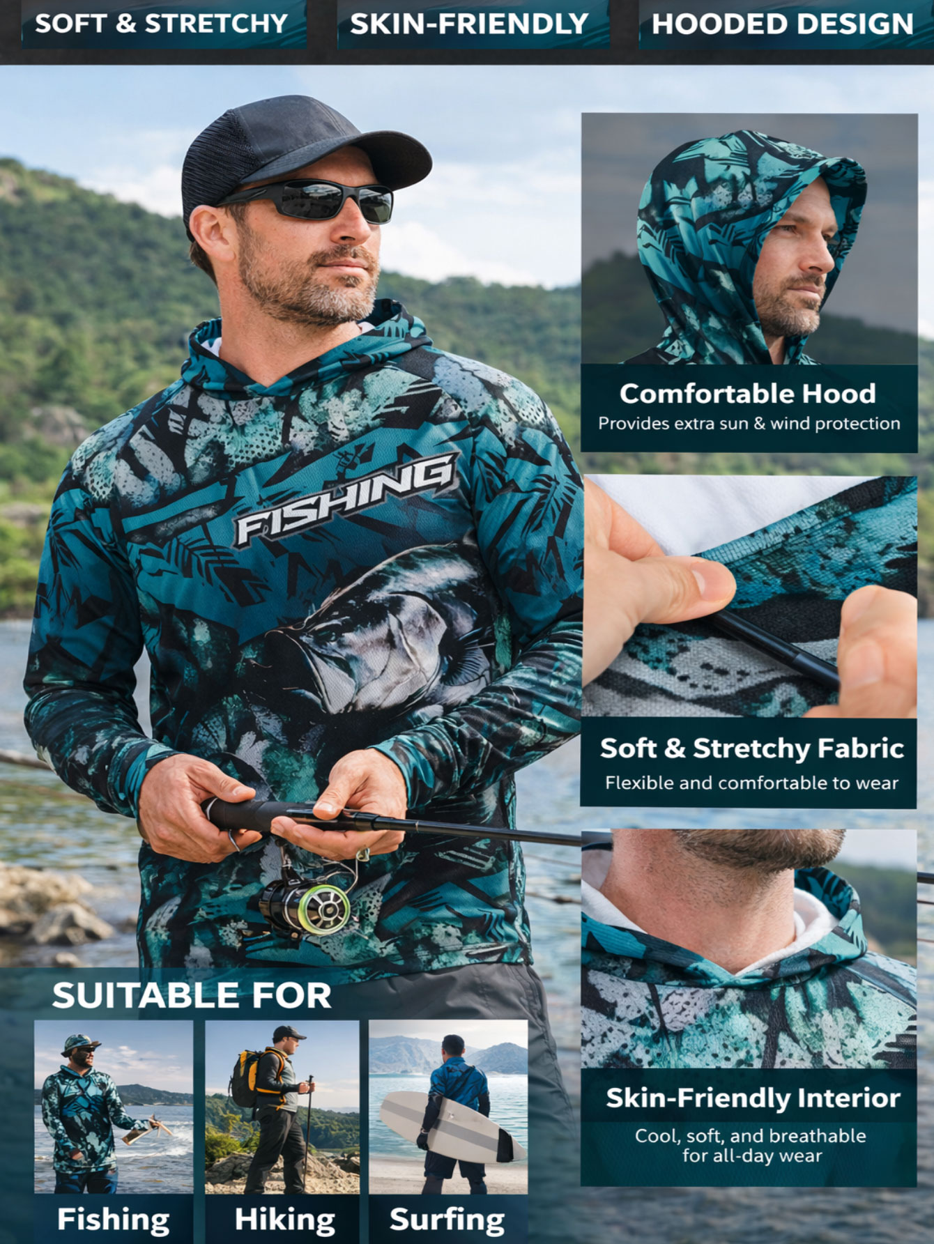 Fishing Clothing Hoodie Men Su - Fishing Equipment Clearance 评论和价格